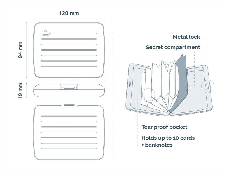 ÖGON -DESIGNS- Aluminum wallet, Large capacity with metal lock, RFID Protection against fraud and demagnetization, Smart Case OSLO Large model - Image 5